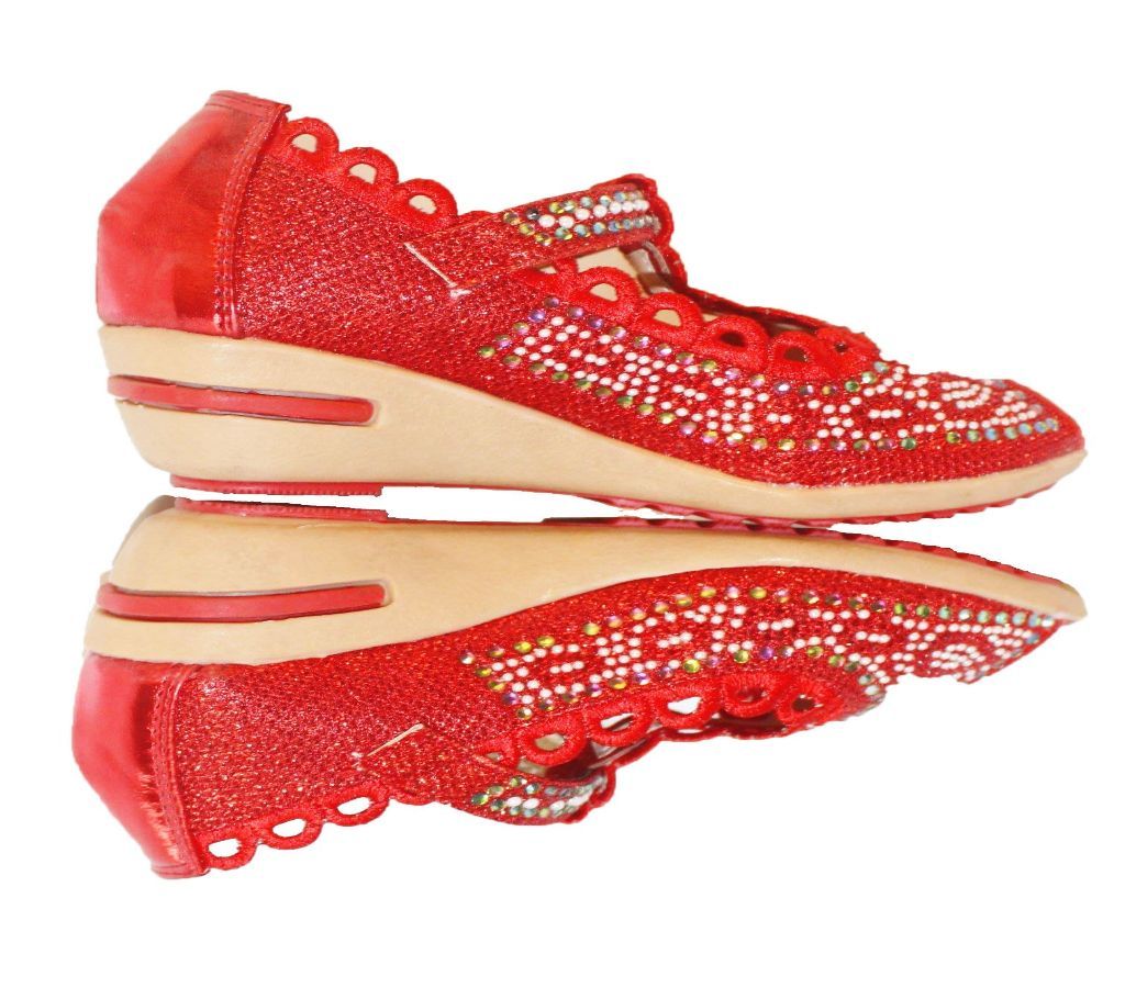 Red Artificial Leather Heeled Ballerinas For Girls