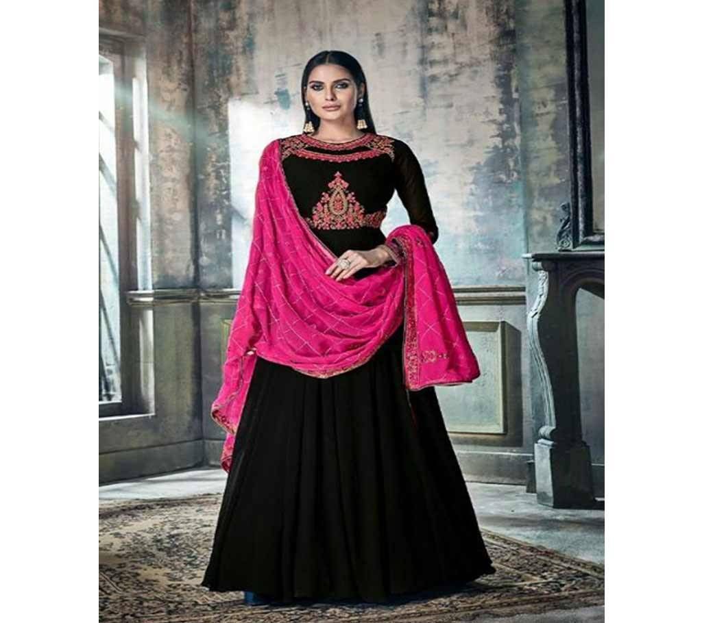 Hansa Husna Libas - Black - 1005 Semi Stitched GEORGETTE Long Suit
