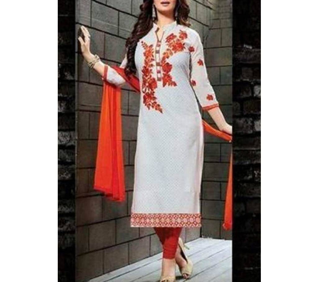 Cotton Unstitched Block Printed Three Piece (Dark Green)