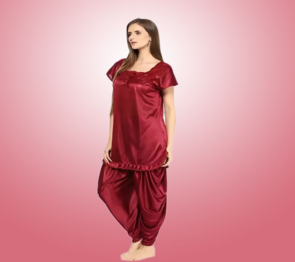 Women Solid Maroon Top & Pyjama Set