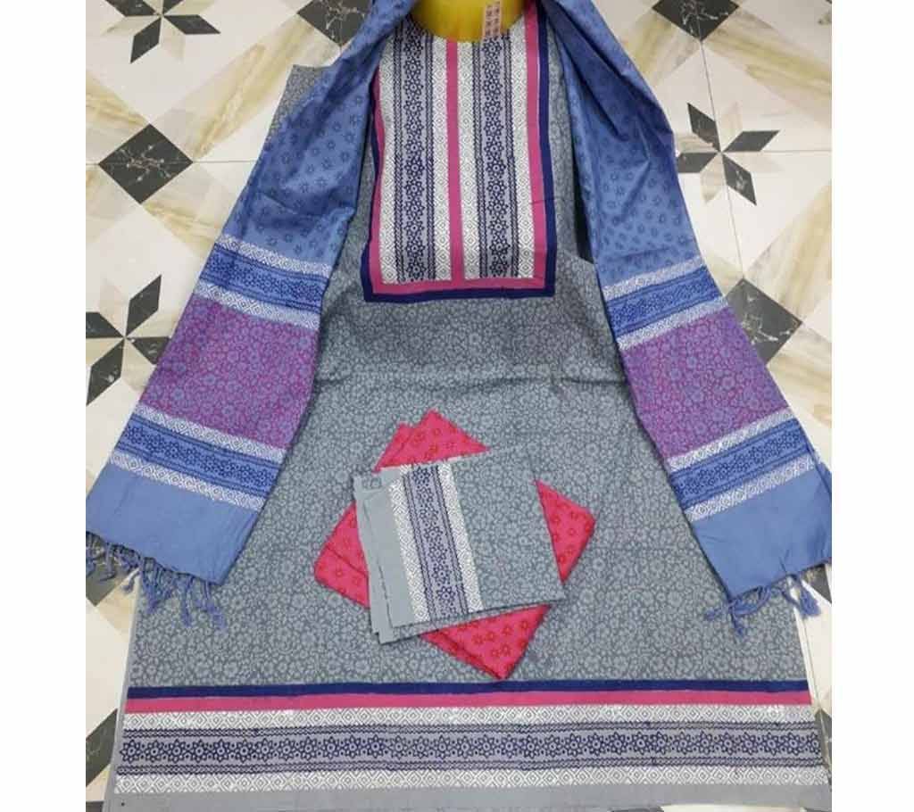 Unstitched Blocki Printed Cotton Three-Piece 

