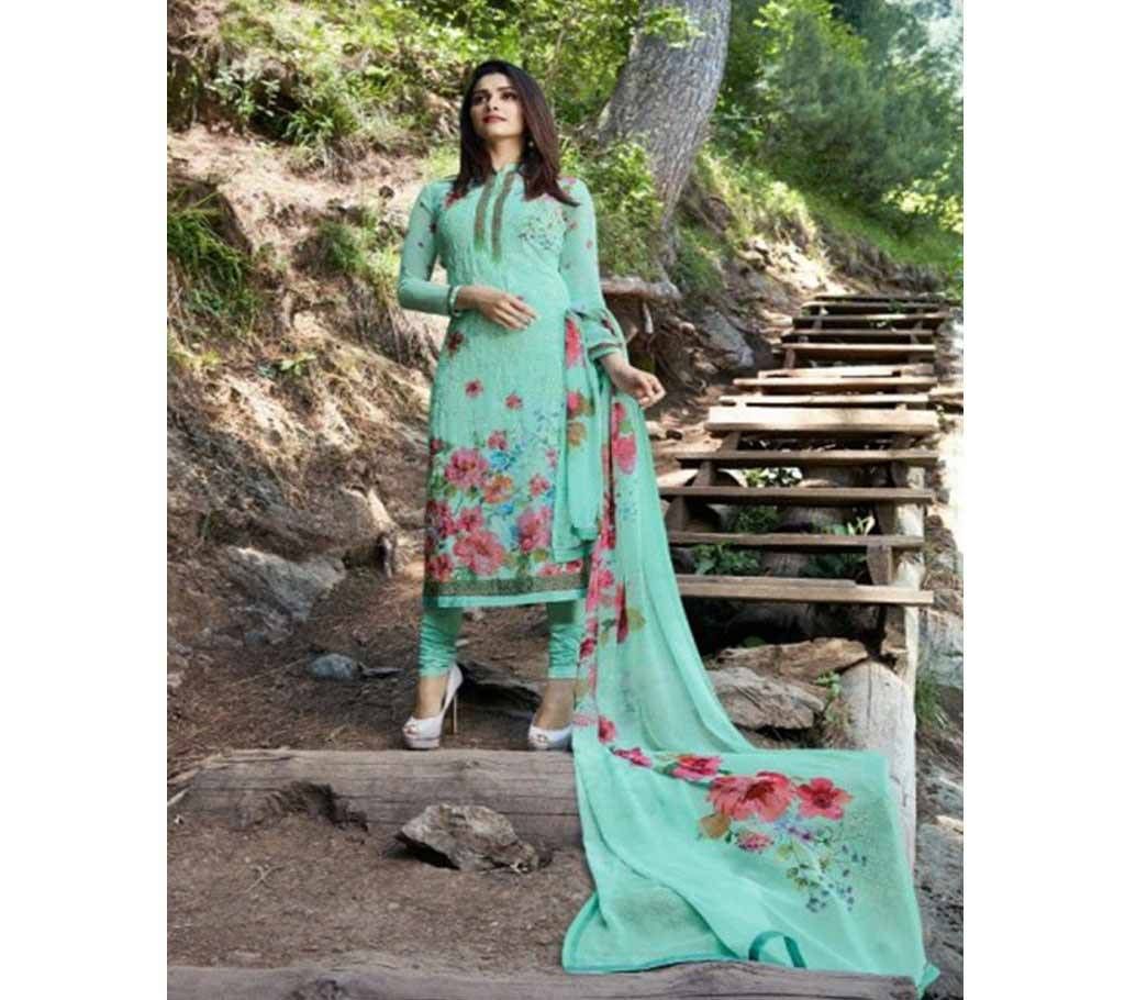 VINAY KASEESH FUSION STRAIGHT PRINT WORK SALWAR KAMEEZ DUPATTA SET (LIGHT FIROZA)