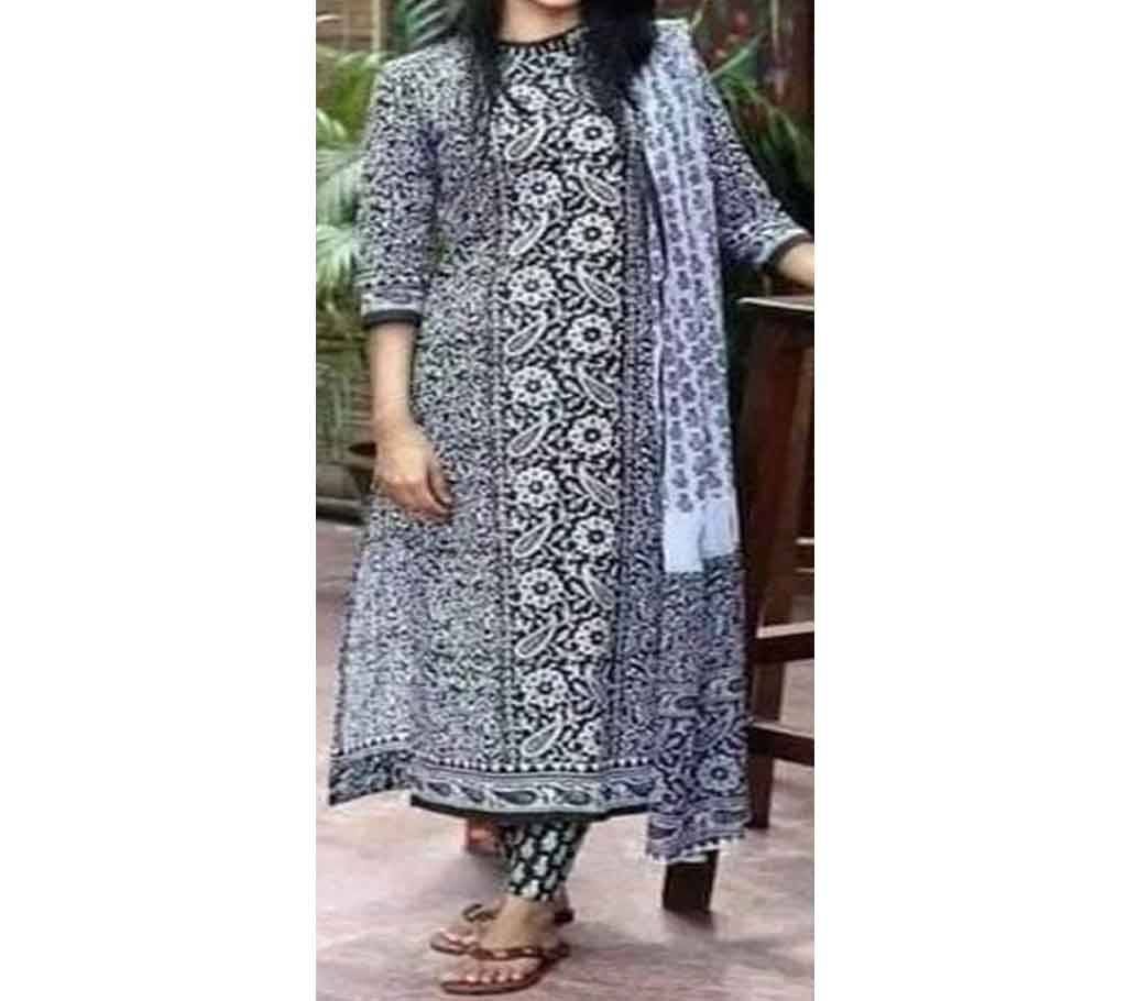 Latest White And Black Block Printed Salwar Kameez for Women-free size