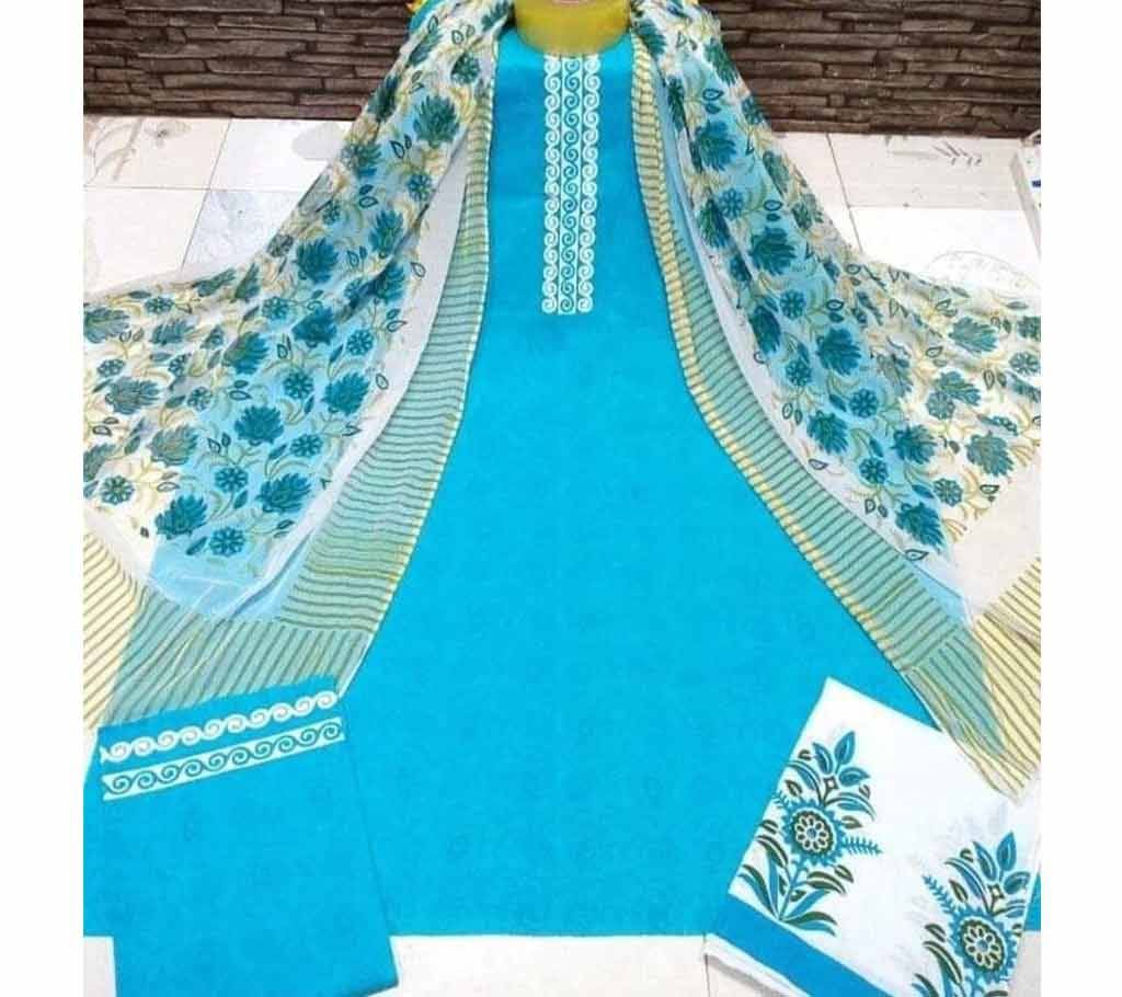 Deshi Cotton Unstitched Screen Printed 3Pcs - C92 - MHG