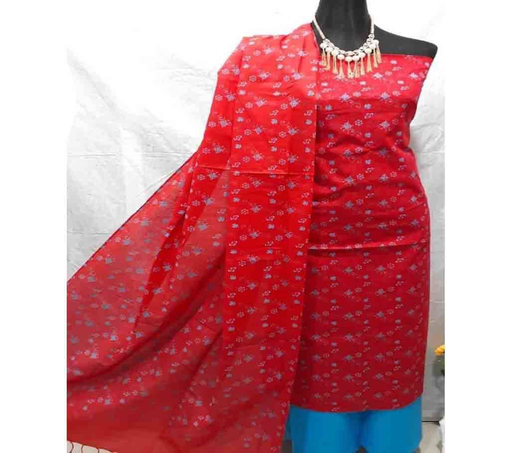 Unstitched Screen Print Cotton 3pcs 16 - Red - SLF