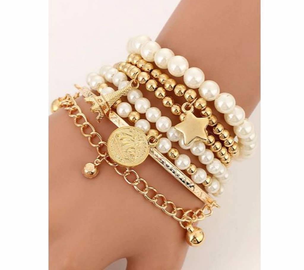 6 Pcs/Set Pearl Gold Bead Charm Bracelets For Women