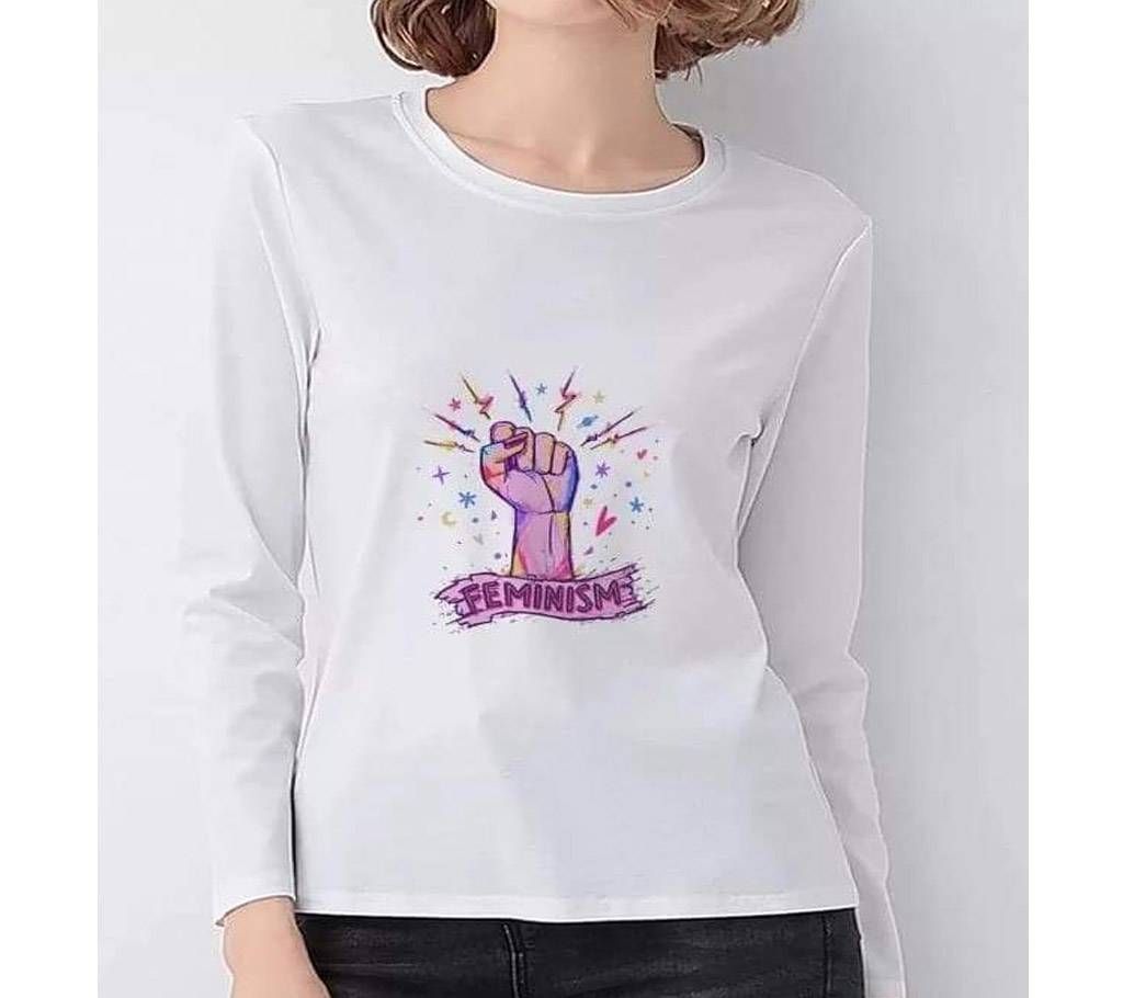 Half Sleeve Cotton T-Shirt For Women - White 