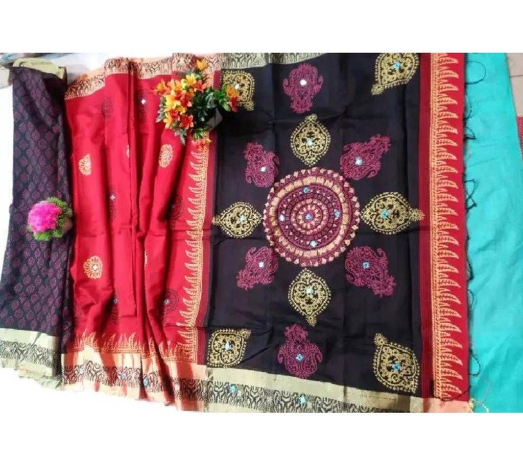 Moslin Half Silk Block Print Saree with Blouse Piece 