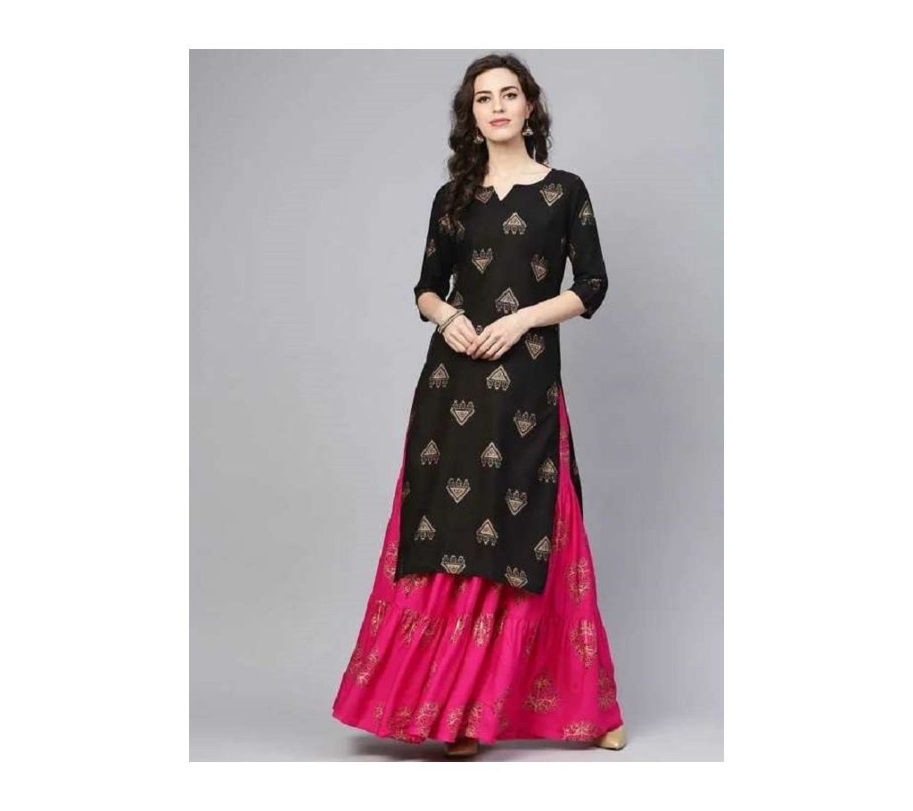 Unstiched Block Printed Cotton Salwar Kameez For Women Black Color....