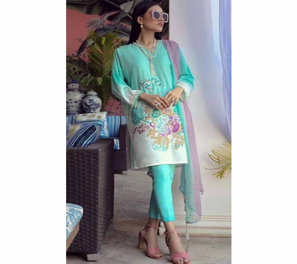 Unstitched Cotton ink print salwar kameez for women 