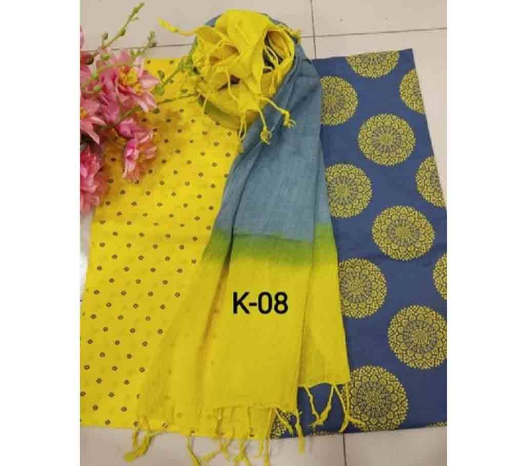 Unstitched Cotton 3 Piece for Women-Yellow