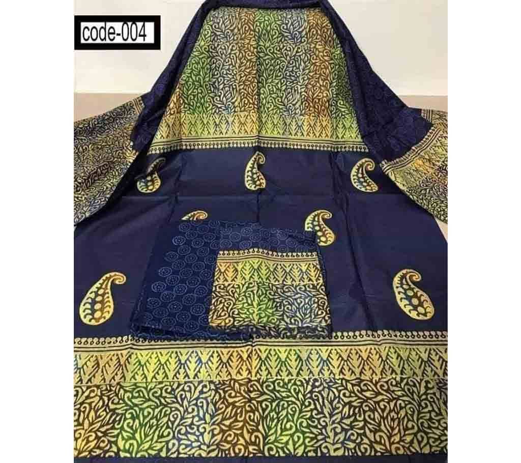 Cotton unstitched 3 piece dark blue