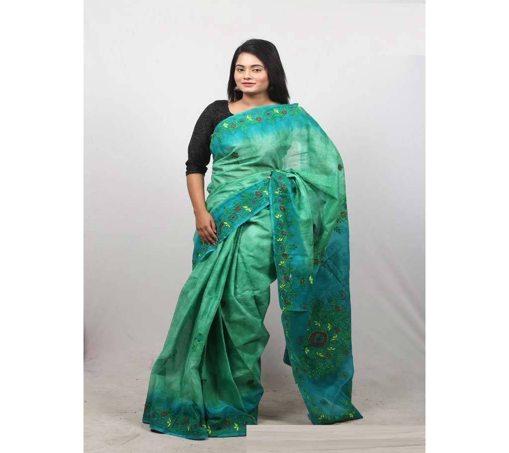 Hand Embroidery Saree -Seagreen & Medium Seagreen