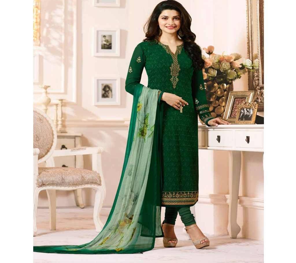 Unstitched Embroidered Georgette Straight Suit in Dark Green (Copy)