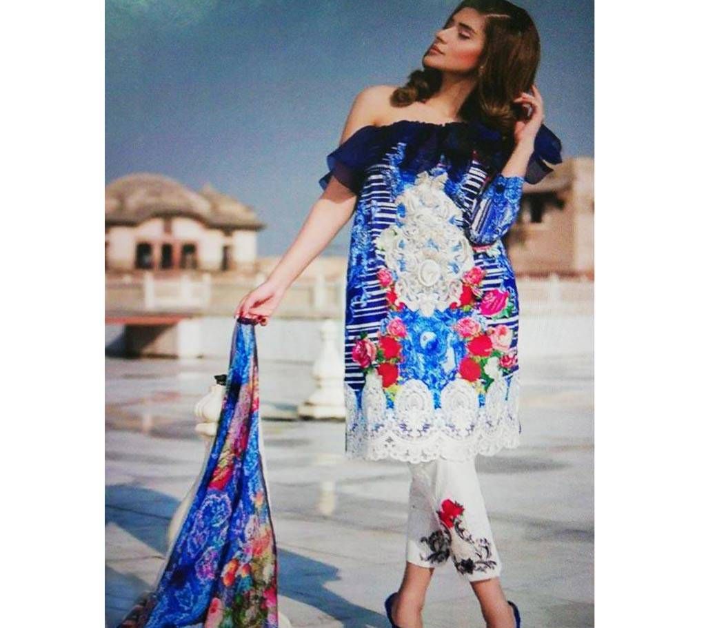 Asifa & Nabeel Unstitched Embroidery Lawn Three-pcs