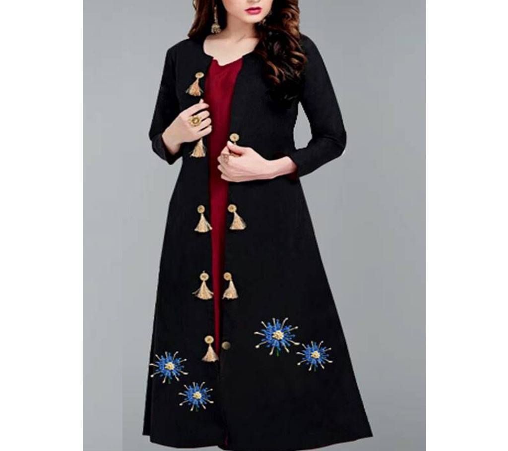 Full stitched black maroon long koti dress design 