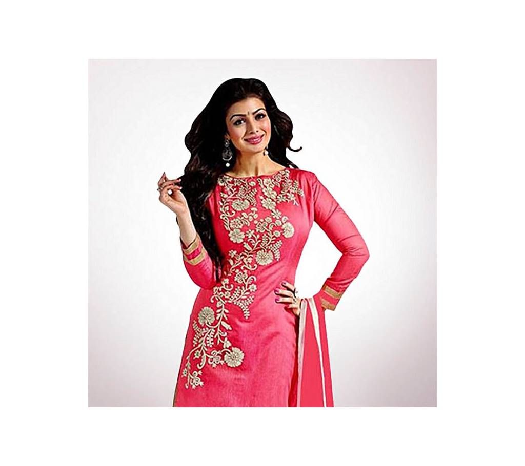 Unstitched Pink Cotton Block Printed Shalwar Kameez For Women