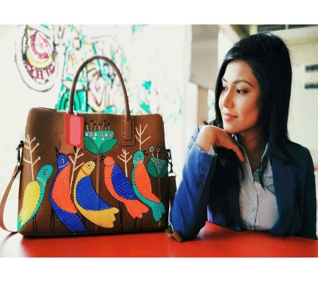 Hand painted Ladies leather hand bag