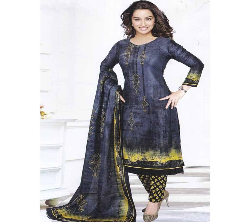 Unstitched Blue Cotton Shalwar Kameez For Women