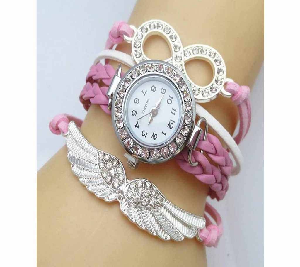 Bird Bracelet Shaped Ladies Analog Watch - PINKISH