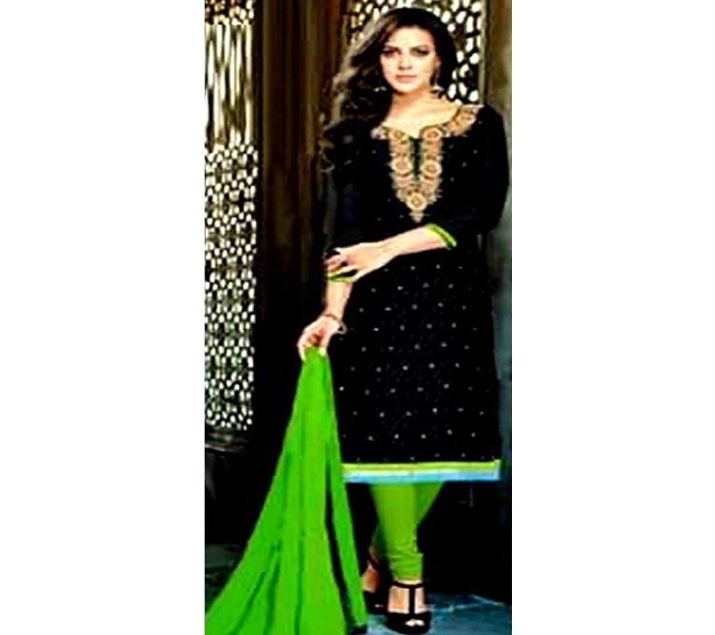 Unstitched Block Printed Cotton Block Piece  - Navy Blue Color with Gold And Green Color Block print