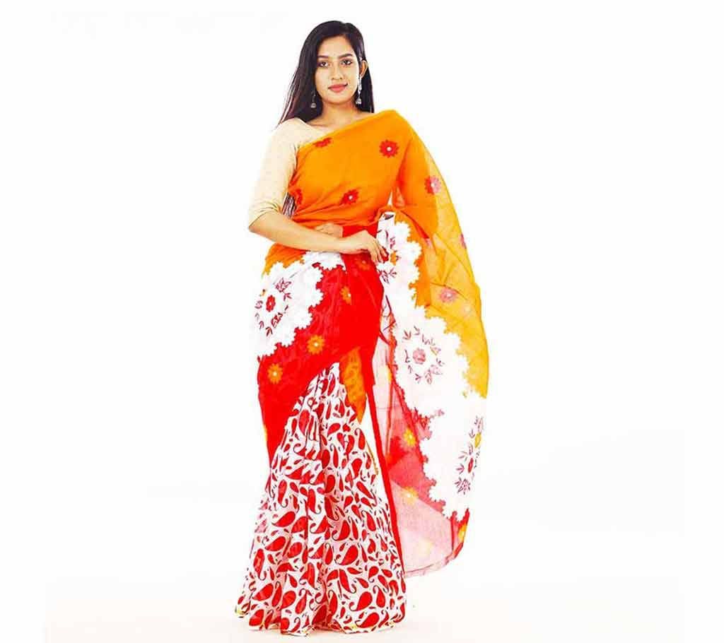 Red & White cotton Saree