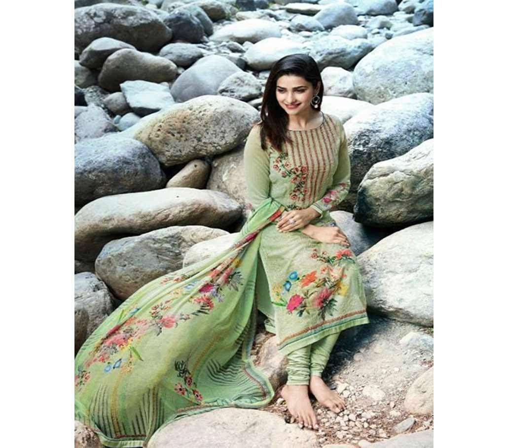 INAY KASEESH FUSION STRAIGHT PRINT WORK SALWAR KAMEEZ DUPATTA SET(LIGHT OLIVE)