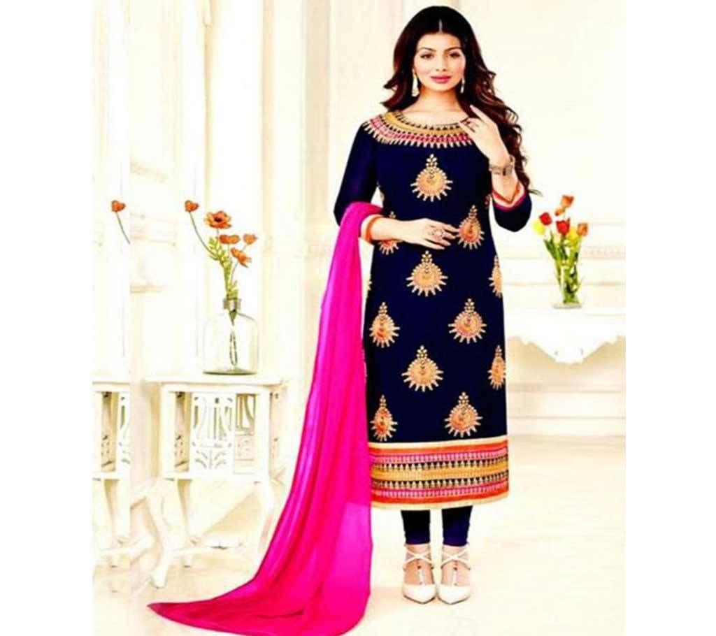Unstitched Navy Blue Cotton Salwar Kameez For Women