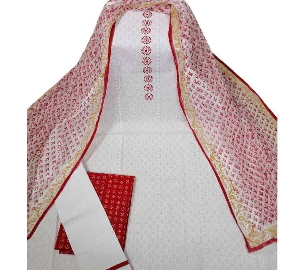 Latest White And Red Printed Salwar Kameez for Women-free size