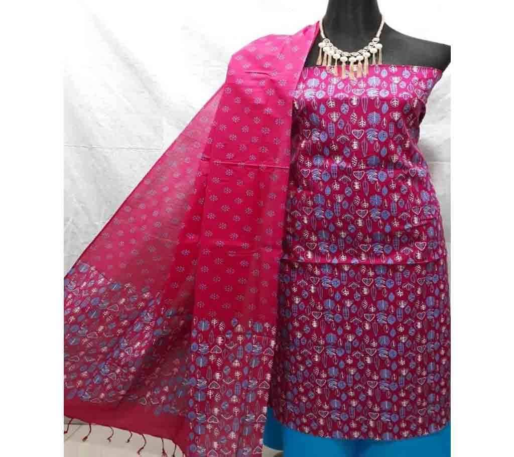 Unstitched Screen Print Cotton 3pcs 15 - Purple - SLF