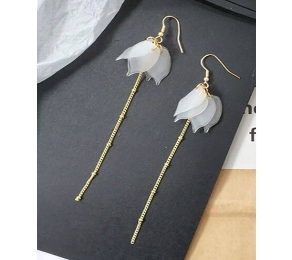 White Acrylic Long Chain Tassel Zinc Alloy Earrings