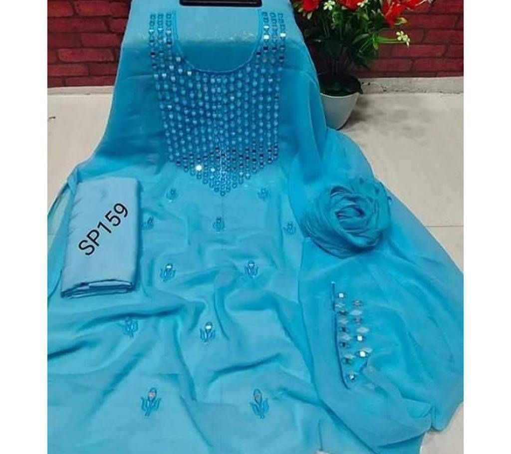 Semi Stitched Indian Weightless Georgette -embroidery 3 Piece For Women-4 