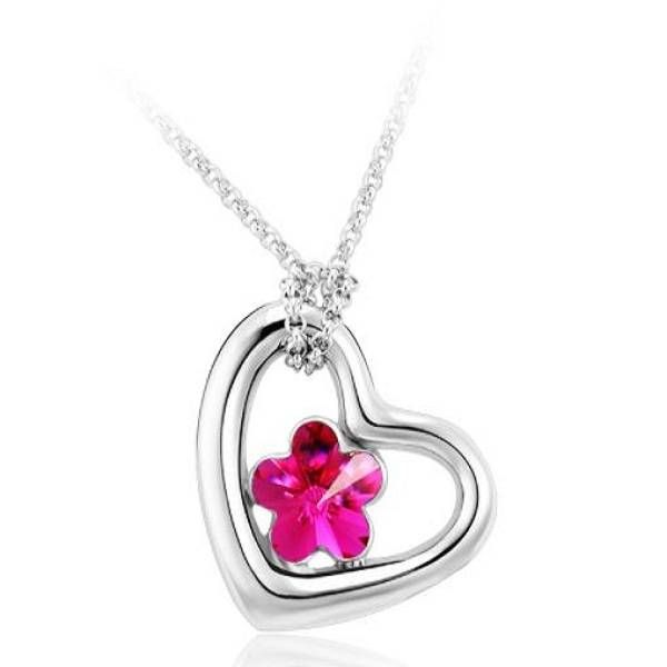 Heart Shape Swravoski Long Necklace