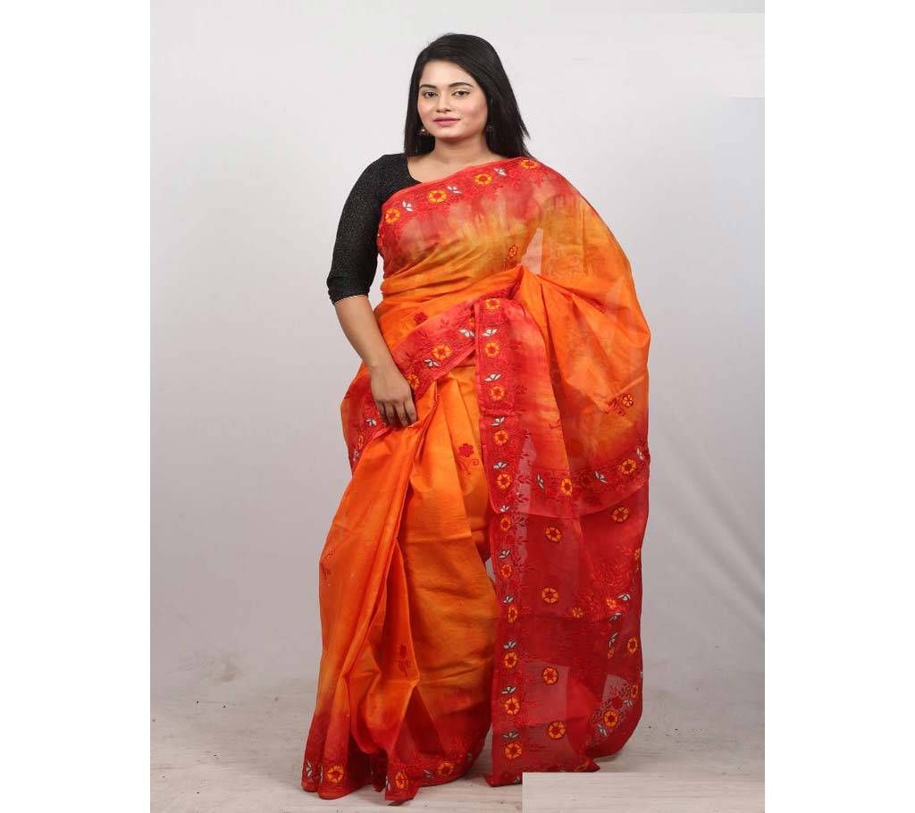 Hand Embroidery Saree - Red & Orangered Shade