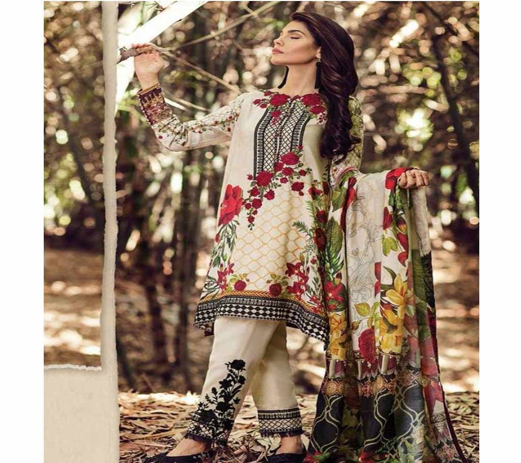 BAROQUE FUCHSIA COLLECTION Unstitched Embroidery Cotton Three-pcs
