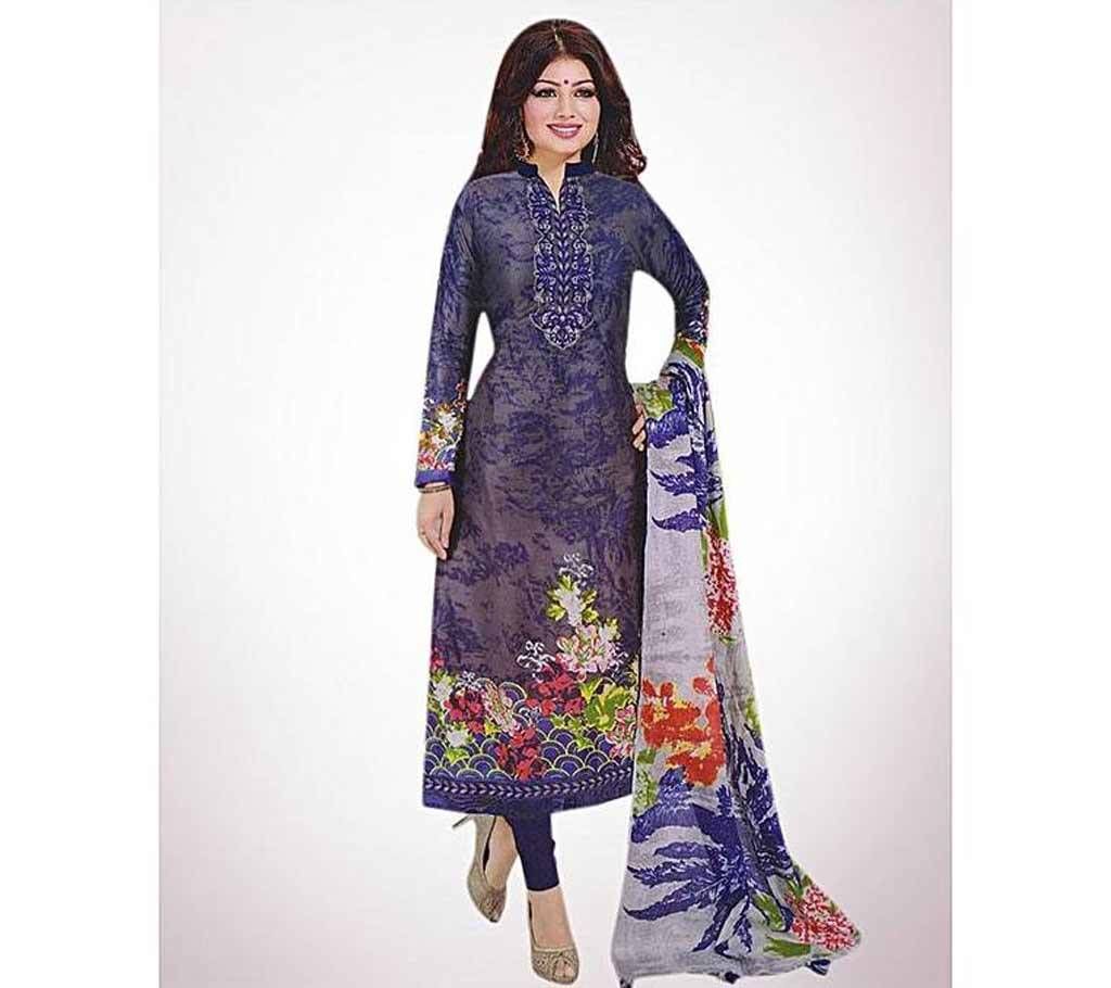 Unstitched Navy Blue Satin Salwar Kameez For Women (Copy)