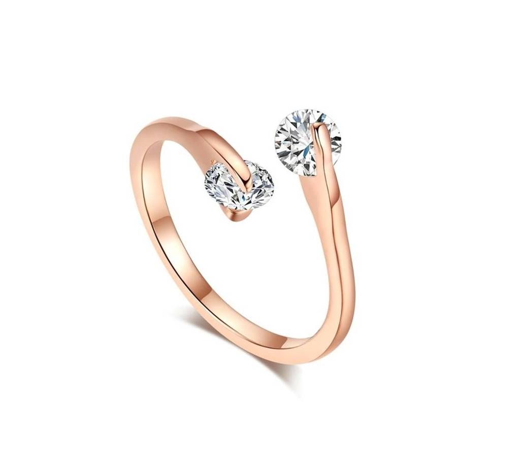 Rose Gold Plated Twin Zircon Ladies Finger Ring