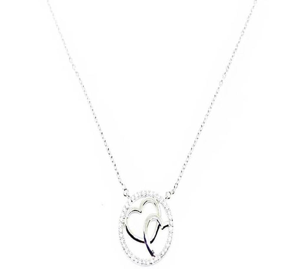 Love Shape Silver Color White Stone Pendant - EC09