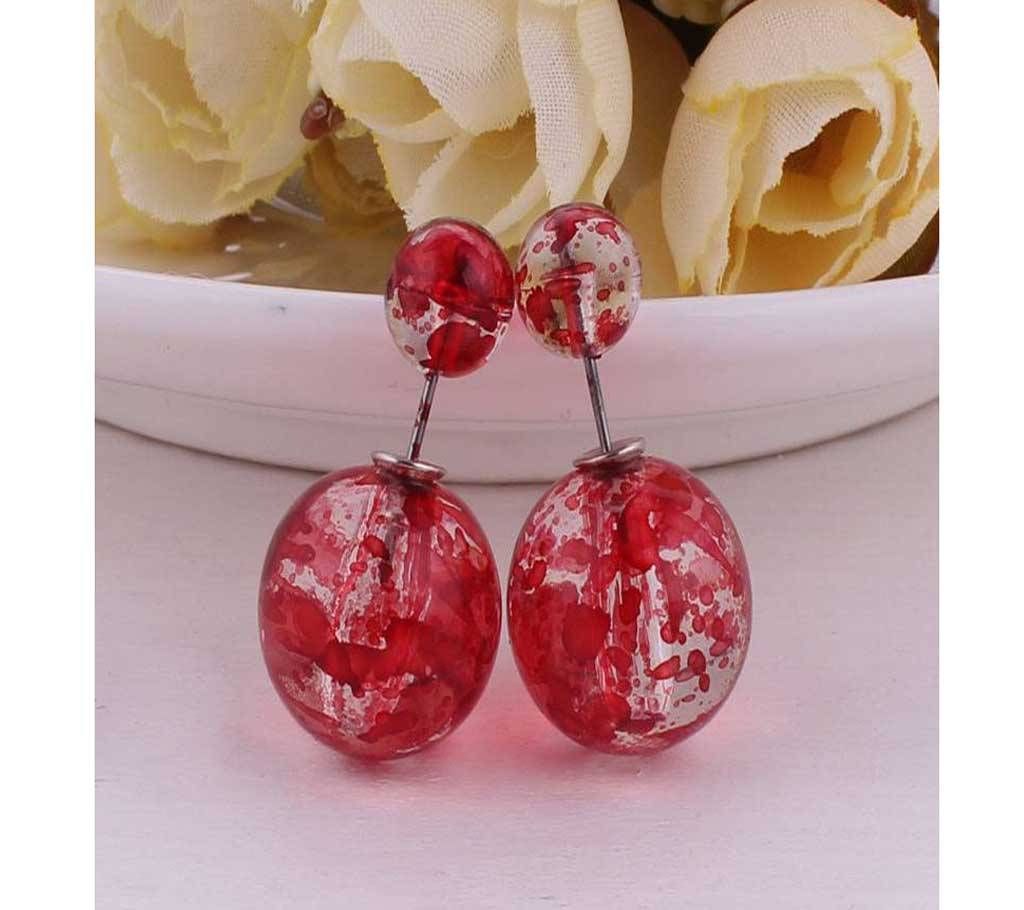 Transparent Printing Pattern Double Sides Big Pearl Stud Earrings