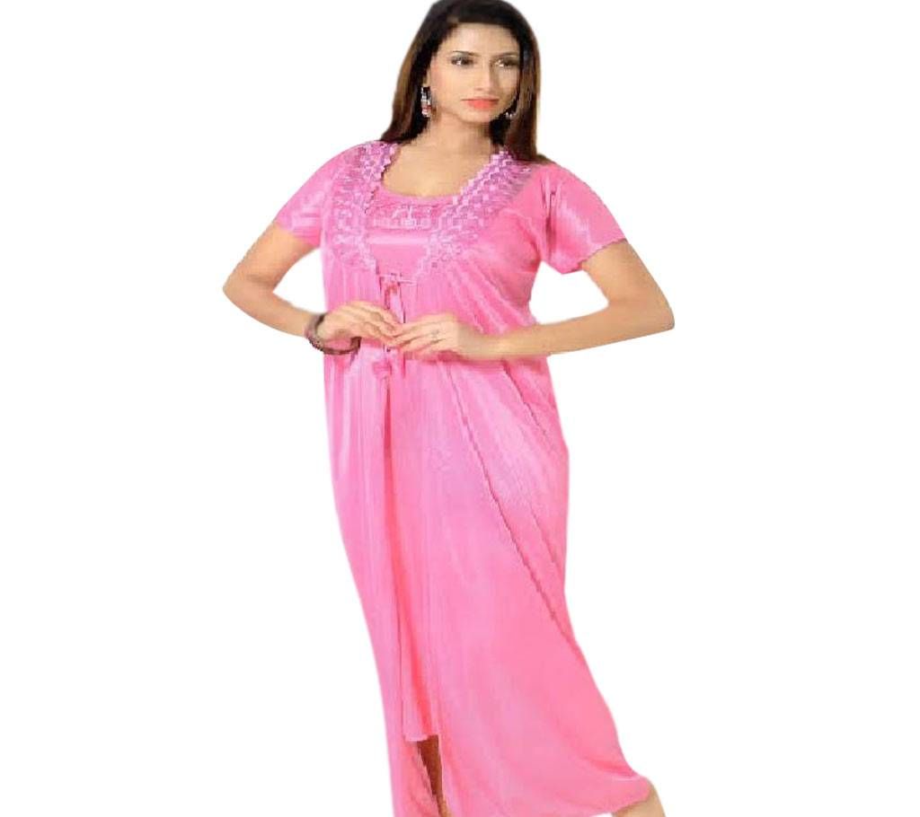Salmon Night Dress for Women- Pink (2 Part)