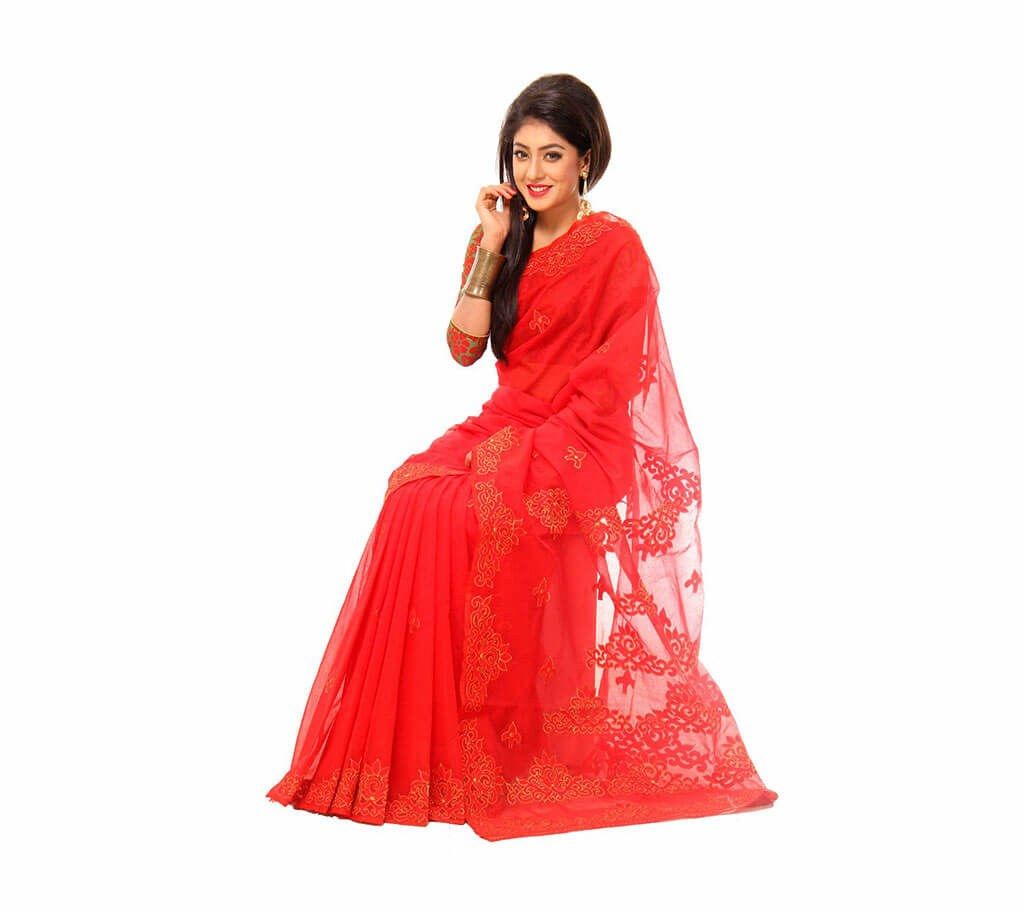 Pure muslin silk with embroidery sharee 