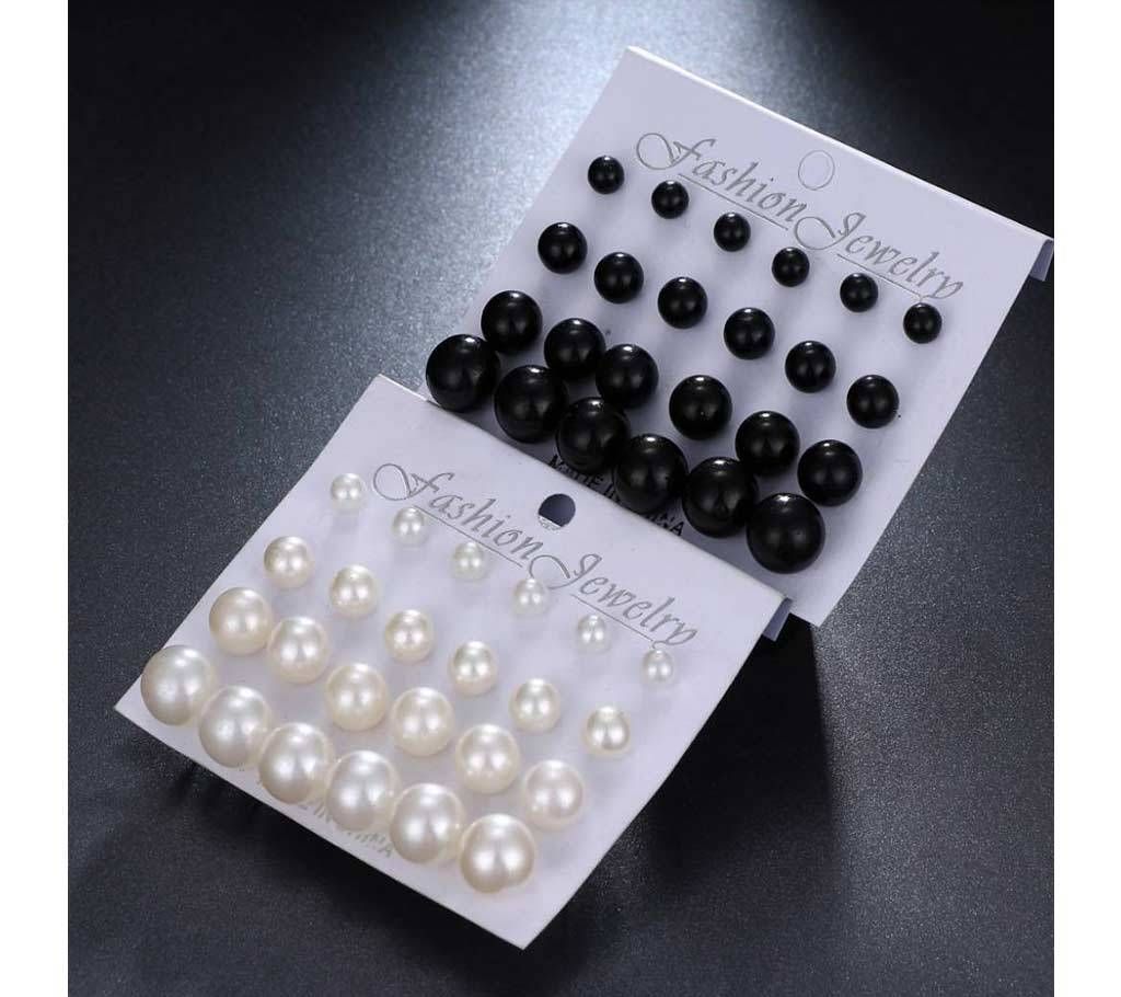 12 pairs/set Simulated Pearl Earrings For Women