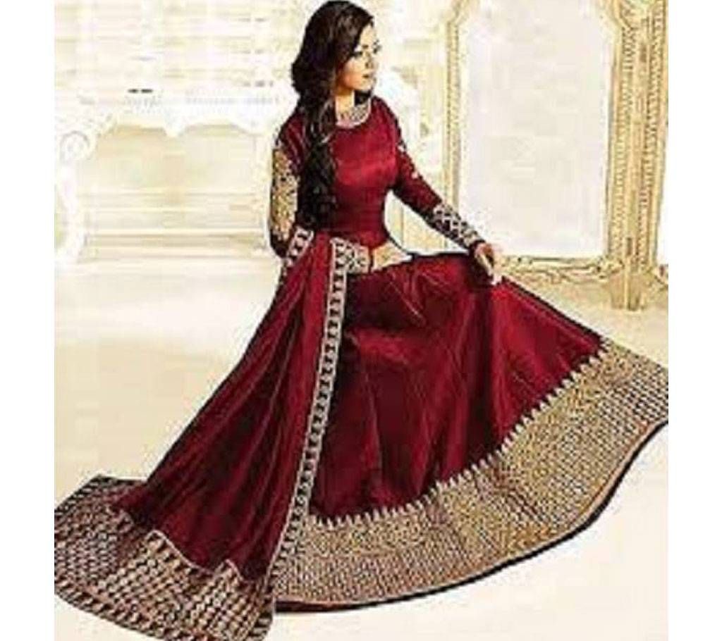  Unstitched Maroon and Golden Georgette Gown for Women