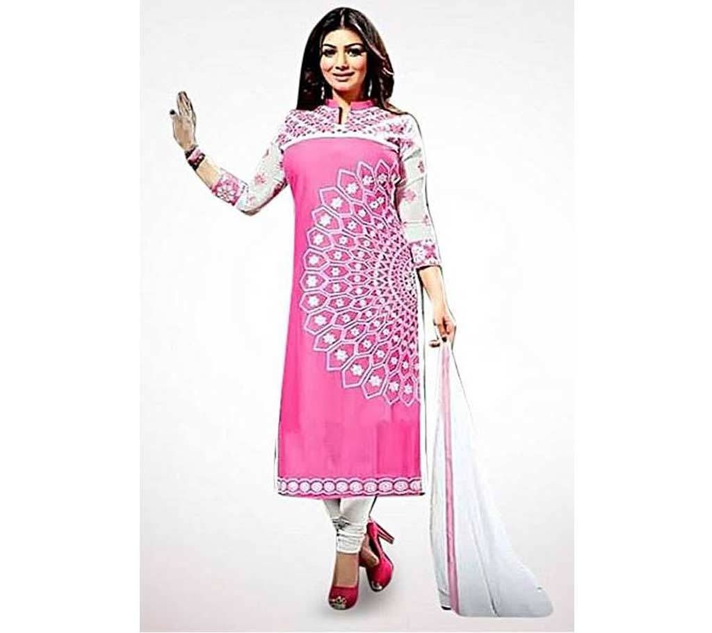 Unstitched Pink Cotton Block Printed Shalwar Kameez