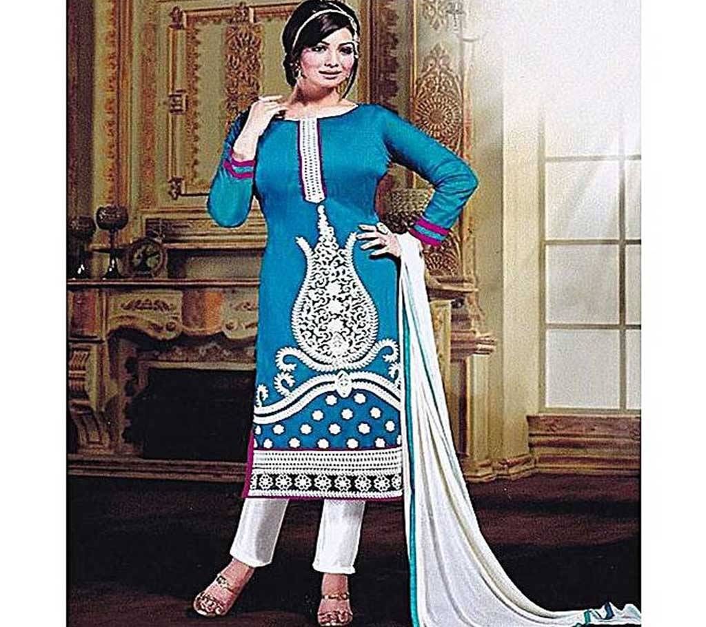 Unstitched Blue Cotton Three Piece for Women 