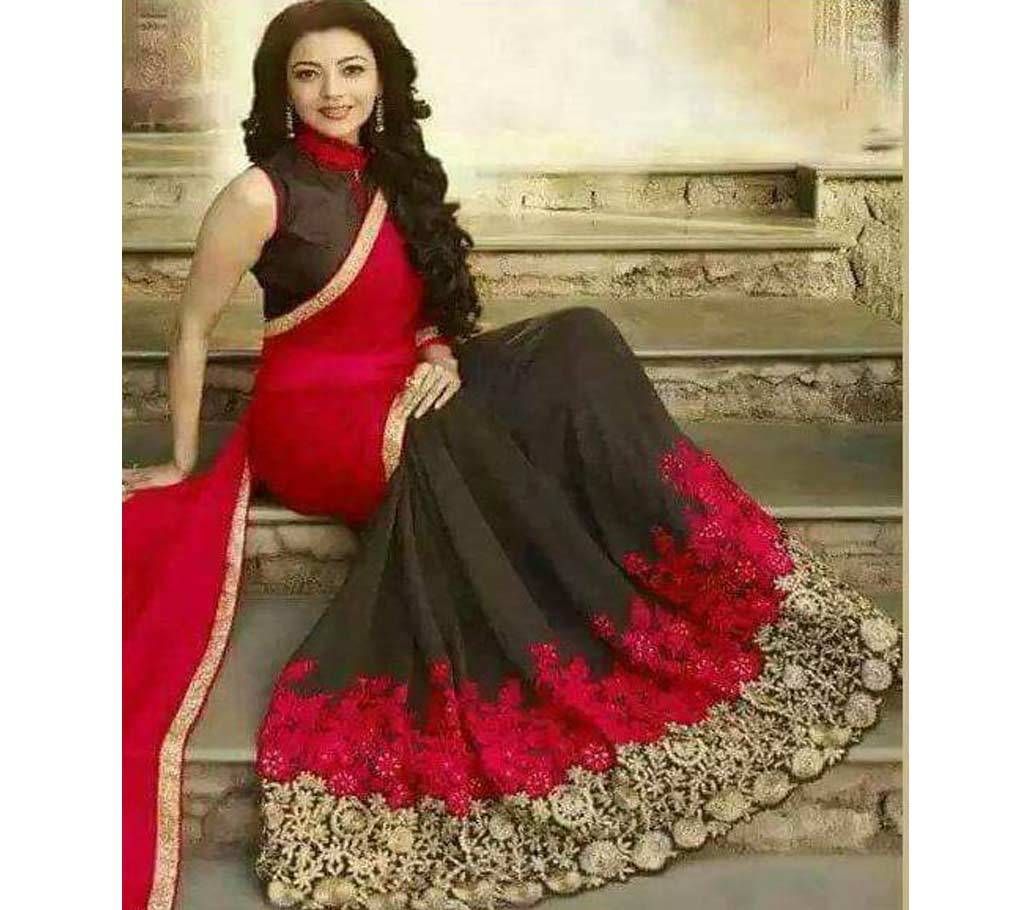 INDIAN RED & BLACK GEORGETTE SAREE FOR WOMEN