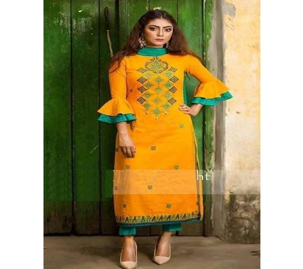 Unstitched block printed Rajdhani voyel cotton Salwar Kameez St block-496