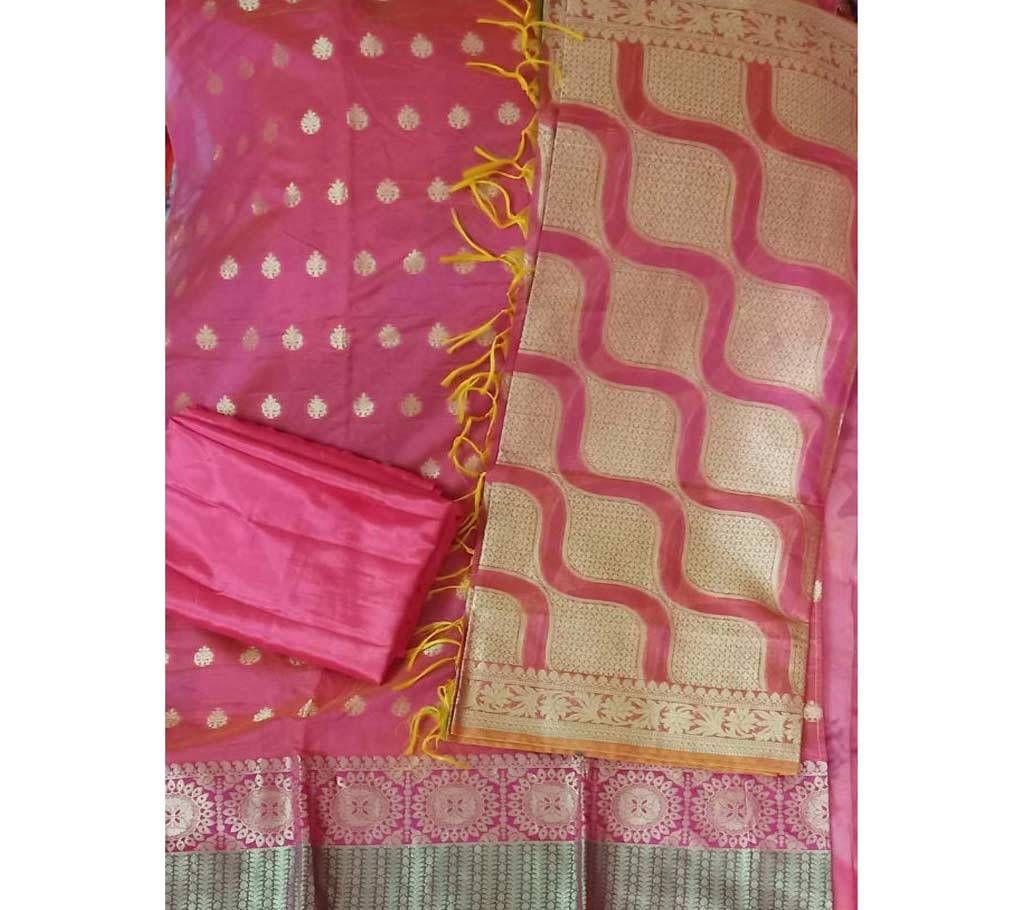 unstiched 4 piece chanderi silk katan