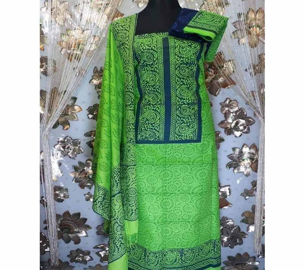 Unstitched Block Cotton 3 Piece Dress.