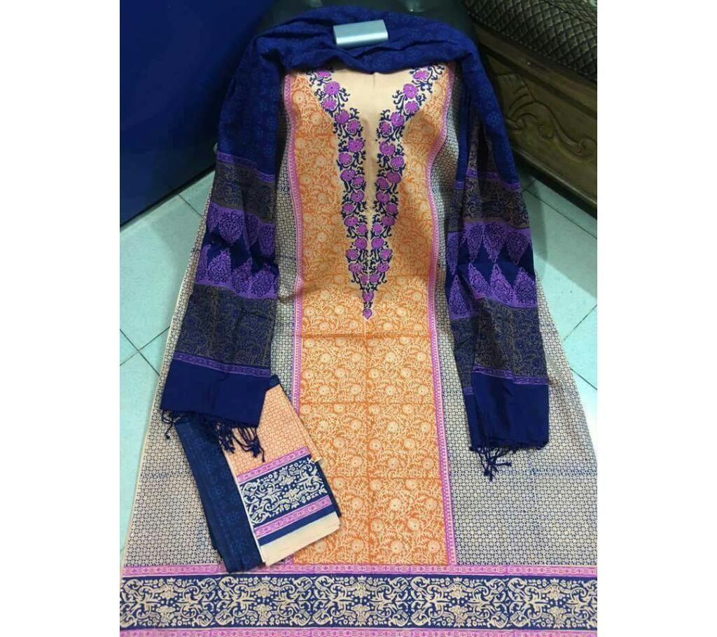 Unstitched block print Cotton 3 pcs